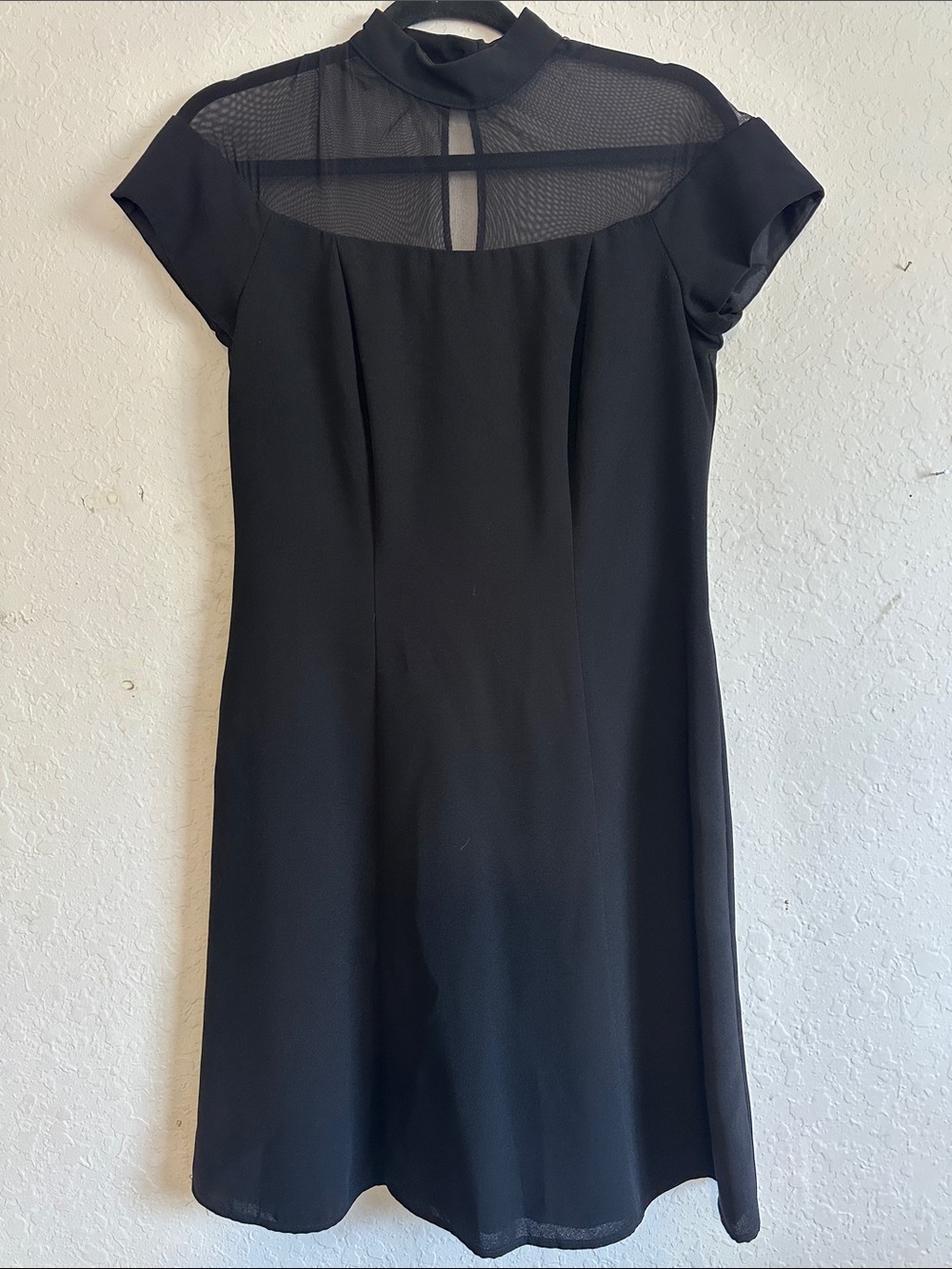 Elegant Black Mini Dress with Sheer Mesh Yoke